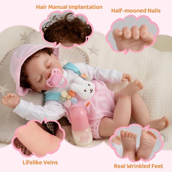 18 Inch Reborn Baby Doll Boy Realistic Sleeping Vinyl Body Toy for Kids Age 3+ - Picture 3 of 7